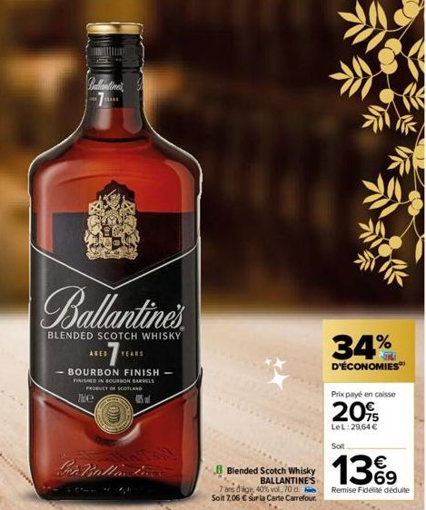 loan tinh  Ballantine's  BLENDED SCOTCH WHISKY  The  AGED YEARS  - BOURBON FINISH FINISHED IN BOURBON BARRELS  PRODUCT OF SCOTLAND  Sir Balla Ince  Blended Scotch Whisky BALLANTINE'S  7 ans d'lge, 40%