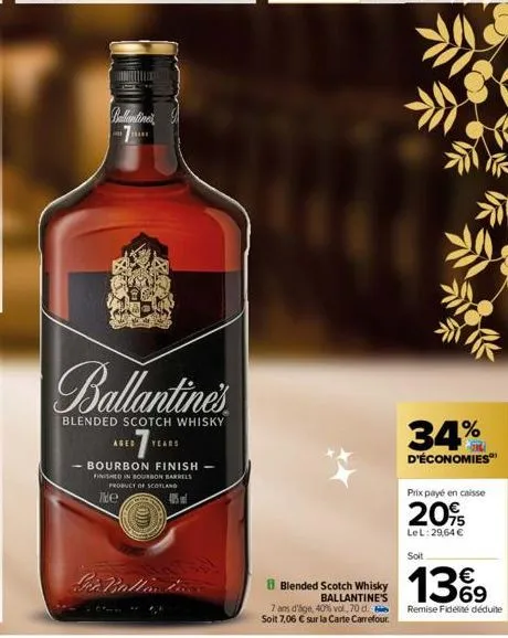 contin -7  ballantine's  blended scotch whisky  aged years  bourbon finish finished in bourbon barrels product of scotland  the  sir balla luce  blended scotch whisky ballantine's  7 ans d'áge, 40% vo
