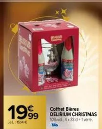 1999  lel: 1554€  teate  jar  coffret bières delirium christmas 10% vol, 4 x 33 d 1 verre. 