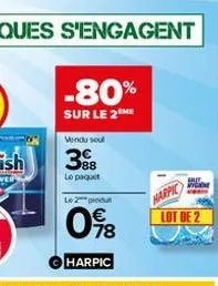 -80%  sur le 2 me  vendu seul  3%b  le paquet  le 2 produ  098  harpic  harpic  galle  vy  lot de 2 