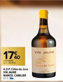 1740  la boutolo le l:28,06 €  a.o.p. côtes-du-jura vin jaune marcel cabelier 62 d.  vin jaune  cotes du jura  cabelier 
