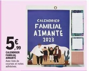 ,99 calendrier familial aimanté avec liste de courses et notes adhésives.  calendrier  familial aimanté 2023 