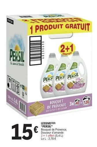 1797201  persil  a marelle  leeeee  re-sal  ad  1 produit gratuit  15€  pensal  68200698  plating  persi persi persil  bouquet  de provence 3x 40-120  aix extraits de lavande  lessive (56) "persil" bo