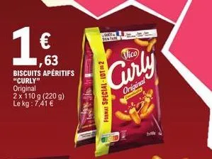 1,63  biscuits apéritifs "curly"  original 2 x 110 g (220 g) le kg: 7,41 €  sena  vico  curly  original  wathry  format special-lot-2  h 