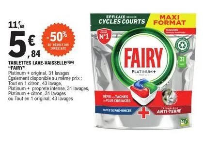 Tablettes lave-vaisselle Fairy Platinum Plus Citron