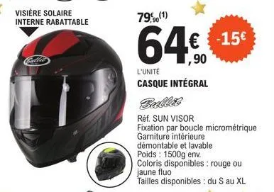 visière solaire interne rabattable  celtics  79% (1)  € -15€ 1,90  l'unité  casque intégral  réf. sun visor  fixation par boucle micrométrique  garniture intérieure  démontable et lavable  poids: 1500