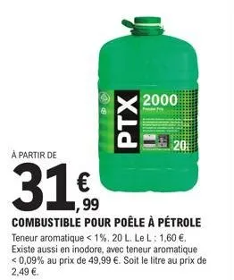 Combustible pour poêle à pétrole - 20 L : le bidon de 20L à Prix Carrefour