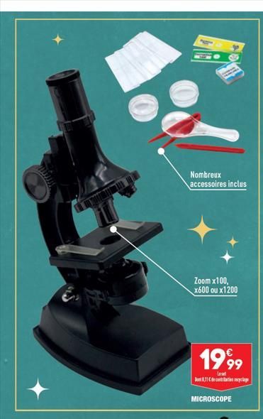 Nombreux accessoires inclus  Zoom x100, x600 ou x1200  1999  Lese Dont 8.31 de contribution recyclage  MICROSCOPE 