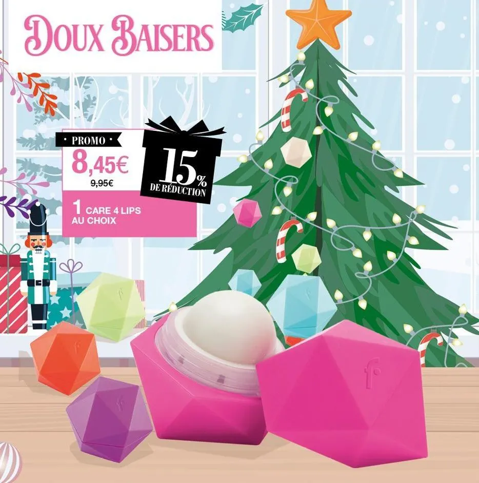 doux baisers  promo  8,45€ 15%  9,95€  de réduction  1 care 4 lips  au choix 