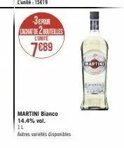 36 pour lachat de 2 bouteilles  l'unite  7689  martini bianco 14.4% vol. 11  autres variétés disponibles  eu  hartini 