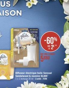 glade  BAR  Diffuseur électrique huile Sensual Sandalwood & Jasmine GLADE 1+1 recharge 20 ml-L'unité: 7699  -60%  SUE 2E  5660 