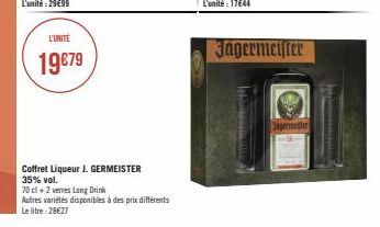 L'UNITÉ  19€79  Coffret Liqueur J. GERMEISTER 35% vol.  THE TIMING  Jagermeister  Jagerinter 