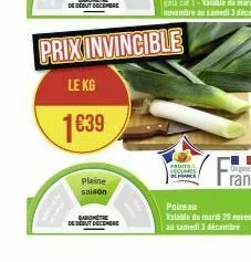 pleine saison  baromete de début decembre  prix invincible  le kg  1€39  fruits seguines 