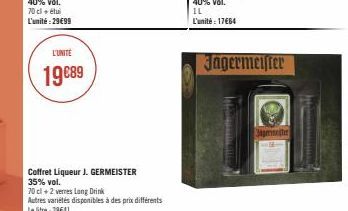 L'UNITÉ  19€89  Coffret Liqueur J. GERMEISTER 35% vol.  THE TIMING  Jagermeister  Jagerinter 
