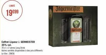 l'unité  19€99  coffret liqueur j. germeister 35% vol.  the timing  jagermeister  jagerinter 