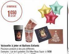 À PARTIR DE  LE LOT  Vaisselle à jeter et Ballons Enfants Plusieurs produits à des prix différents Exemples: Lot de 6 gobelets 25cl Mon Beau Sapin à 1€50 ou Lot de 3 ballons étoiles 45cm à 3€90  #463 