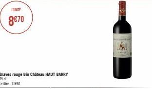 Graves rouge Bio Château HAUT BARRY  75 cl  Le litre : 11€60  L'UNITÉ  8€70  Camis 