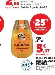 nouveau  will it gelée royale  f  450  -25%  de remise immediate  ,03  5,27  le produit miel et gelee royale lune  pme de miel  sea  le doseur de 450 g lekg: 11,71 € 