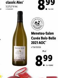 HUSL  Menetou-Salon Cuvée Bois-Belle 2021 AOC  n*5615936  75 el  8.9⁹9  ●11-1130€ 