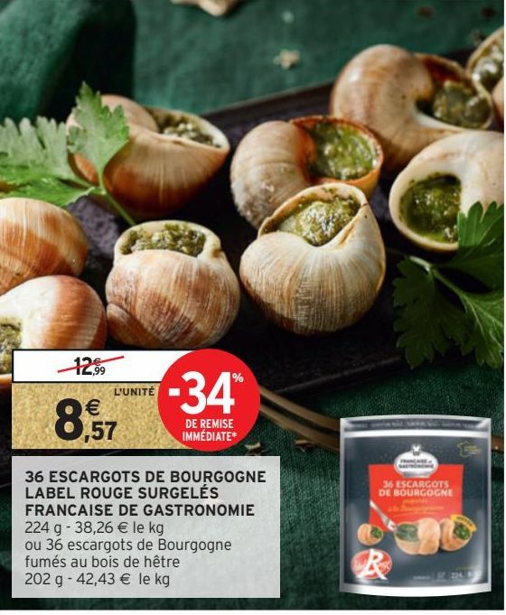 36 ESCARGOTS DE BOURGOGNE LABEL ROUGE SURGELÉS FRANCAISE DE GASTRONOMIE