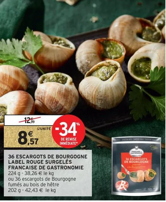 36 escargots de bourgogne label rouge surgelés francaise de gastronomie