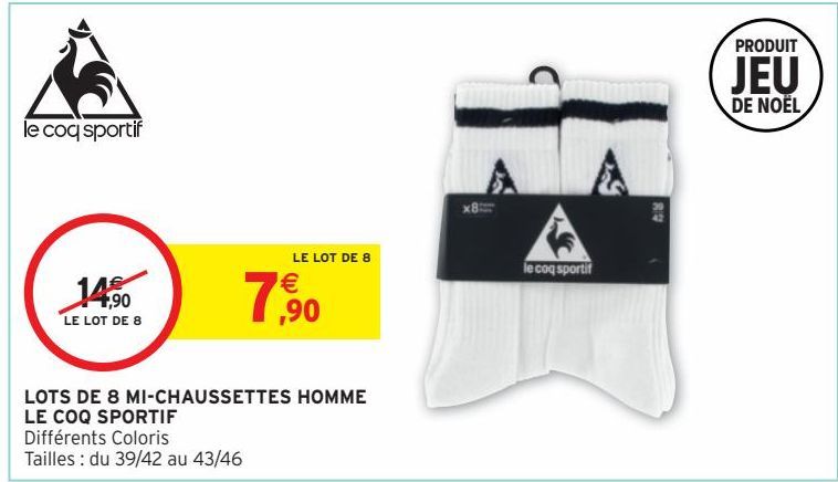 LOTS DE 8 MI-CHAUSSETTES HOMME LE COQ SPORTIF LE LOT DE 8