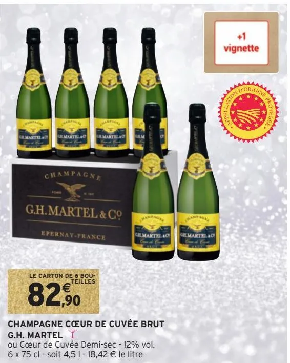 champagne cœur de cuvée brut g.h. martel le carton de 6 bou-teilles