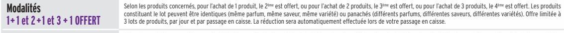 Modalités 1+1 et 2+1 et 3 + 1 OFFERT