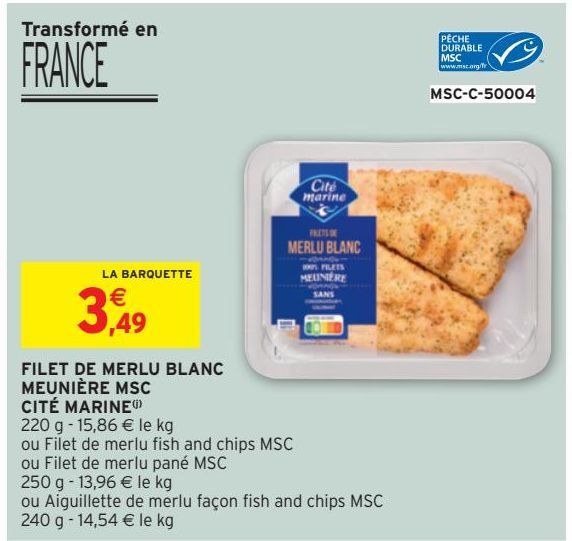 FILET DE MERLU BLANC MEUNIÈRE MSC CITÉ MARINE