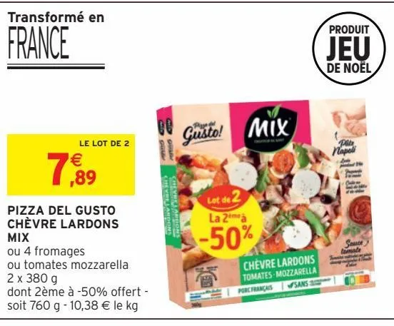 pizza del gusto chèvre lardons mix le lot de 2