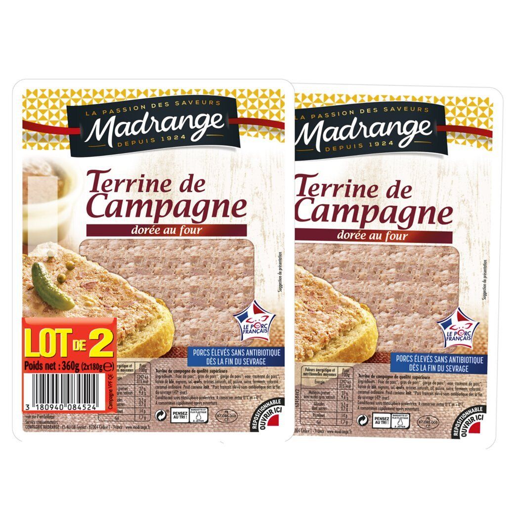 TERRINE DE CAMPAGNE SANS ANTIBIOTIQUES DORÉE AU FOUR MADRANGE