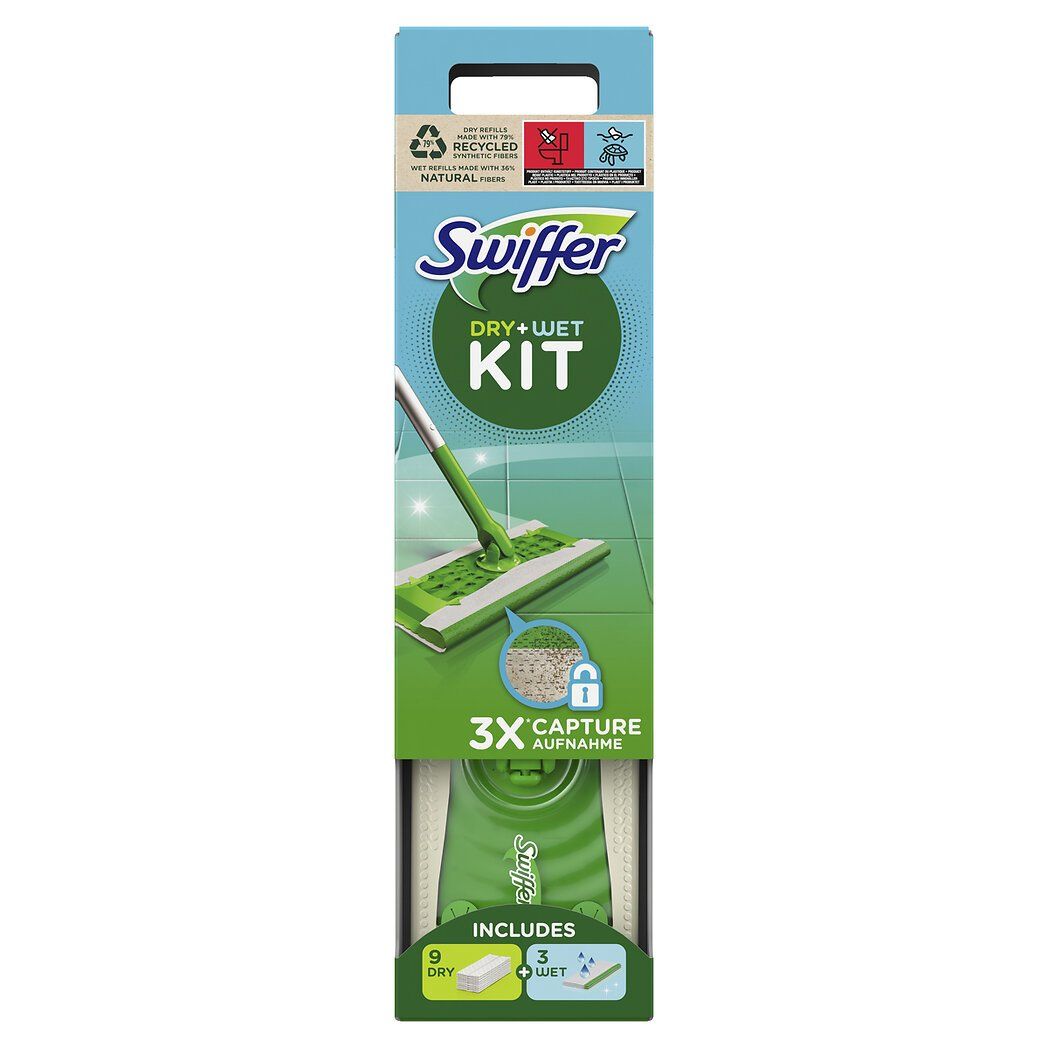 BALAI DÉPLIÉ + LINGETTES (9 SÈCHES/3 HUMIDES) (b)SWIFFER