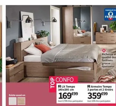 senest  existe aussi en  top  confo lit tempo  140x190 cm  fabrique  france  richesse et qualité des finitions: grosse épaisseur  169 €9⁹ 359 €9⁹9  dont 3,70€ d'éco-participation  dont 15€ dico partic