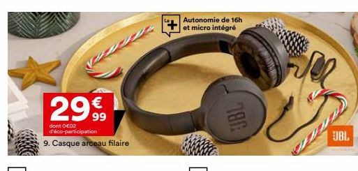 2999  €  dont 0€02 d'éco-participation  9. Casque arceau filaire  Autonomie de 16h et micro intégré  786  JBL  CHUNGEN 