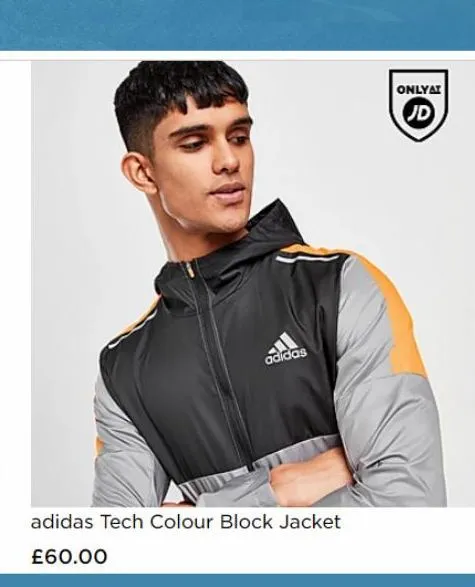 adidas  adidas tech colour block jacket  £60.00  onlyat  jd 