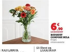 (2) elevé en  €  6.90  le bouquet bouquet compose mila  8 tiges coloris assortis 