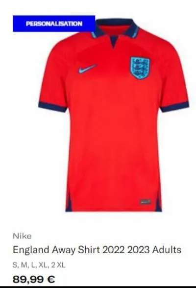 personalisation  cre  nike  england away shirt 2022 2023 adults  s, m, l, xl, 2xl  89,99 € 