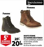 BOOTS FEMME OU HOMME INEXTENSO offre à 20,99€ sur Auchan