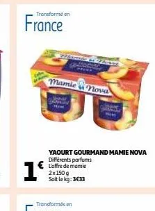 transformé en  france  1ª  mamie nova  transformés en  of as  yaourt gourmand mamie nova différents parfums l'offre de mamie  2x150 g soit le kg: 3€33 