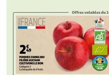 france  249  pommes swing bio filière auchan cultivons le bon catégorie 2 la barquette de 6 fruits  peter  ab  agenaltere liberriru  auchen cultivons bon  