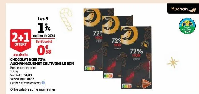 chocolat noir 72% auchan gourmet cultivons le bon