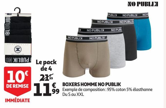 Le pack  de 4 BOXERS HOMME NO PUBLIK