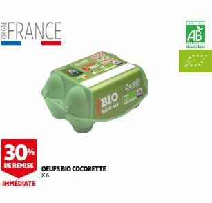 30%  DE REMISE  IMMÉDIATE  FRANCE  BIO  PLEIN AIR  OEUFS BIO COCORETTE X6  Castel  AB  REVIE 