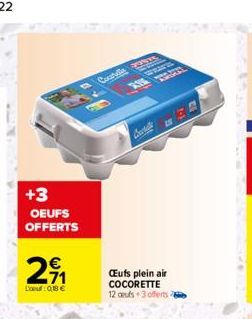 +3 OEUFS OFFERTS  2₁  L': 0,18 €  Coutu  1  www.  Catal  CEufs plein air COCORETTE 12 oeufs 3 offerts 