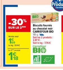 biscuits fourrés au chocolat Carrefour