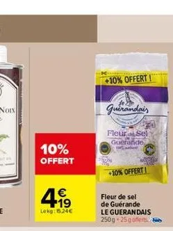 10% offert  4.99  €  lekg: 15.24€  +10% offert!  guérandais  fleur sel  guerande  +10% offert!  fleur de sel de guérande  le guerandais 250g 25 gofferts 