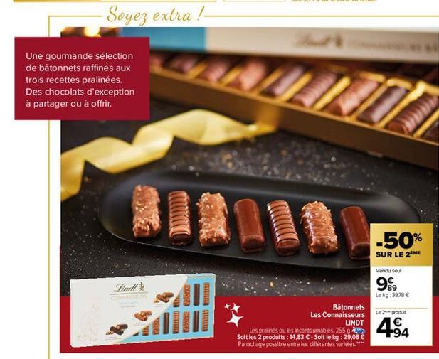 -Soyez extra!- Une gourmande sélection de bâtonnets raffinés aux trois recettes pralinées. Des chocolats d'exception à partager ou à offrir.  Linell  8  Bâtonnets Les Connaisseurs LINDT  Les pralinés 