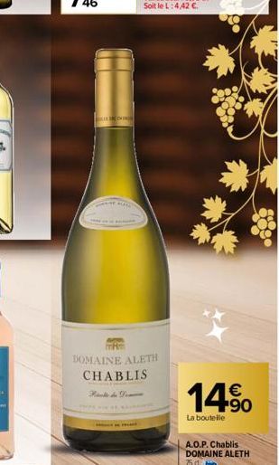 BULIN DENE  HEAD  mAm  DOMAINE ALETH CHABLIS  DE FR  14%  La bouteille  A.O.P. Chablis DOMAINE ALETH  75 d. 