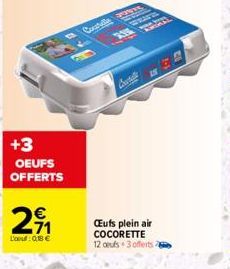 +3 OEUFS OFFERTS  2₁  L': 0,18 €  Coutu  1  www.  Catal  CEufs plein air COCORETTE 12 oeufs 3 offerts 