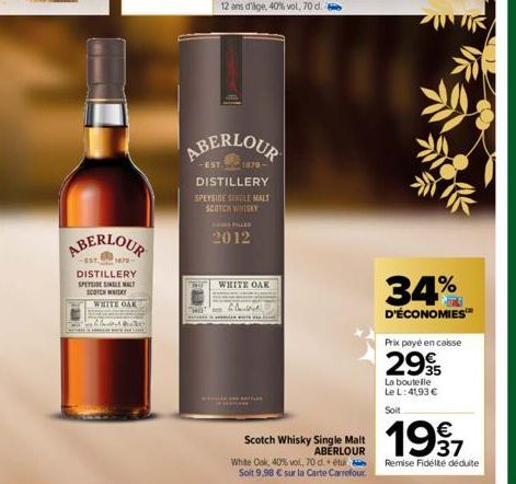 Stat  ABERLOUR  -EST  1879  DISTILLERY SPEYSIDE SINGLE MALT SCOTCH WHISKY  WHITE OAK  THI  w  ABERLOUR  DISTILLERY SPEYSIDE SINGLE MALT SCOTCH WHISKY  FILLED  2012  WHITE OAK  Scotch Whisky Single Mal